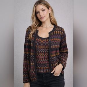 Peruvian Connection Alpaca Cardigan Vest Set Geometric Knit Sweater L Folksy